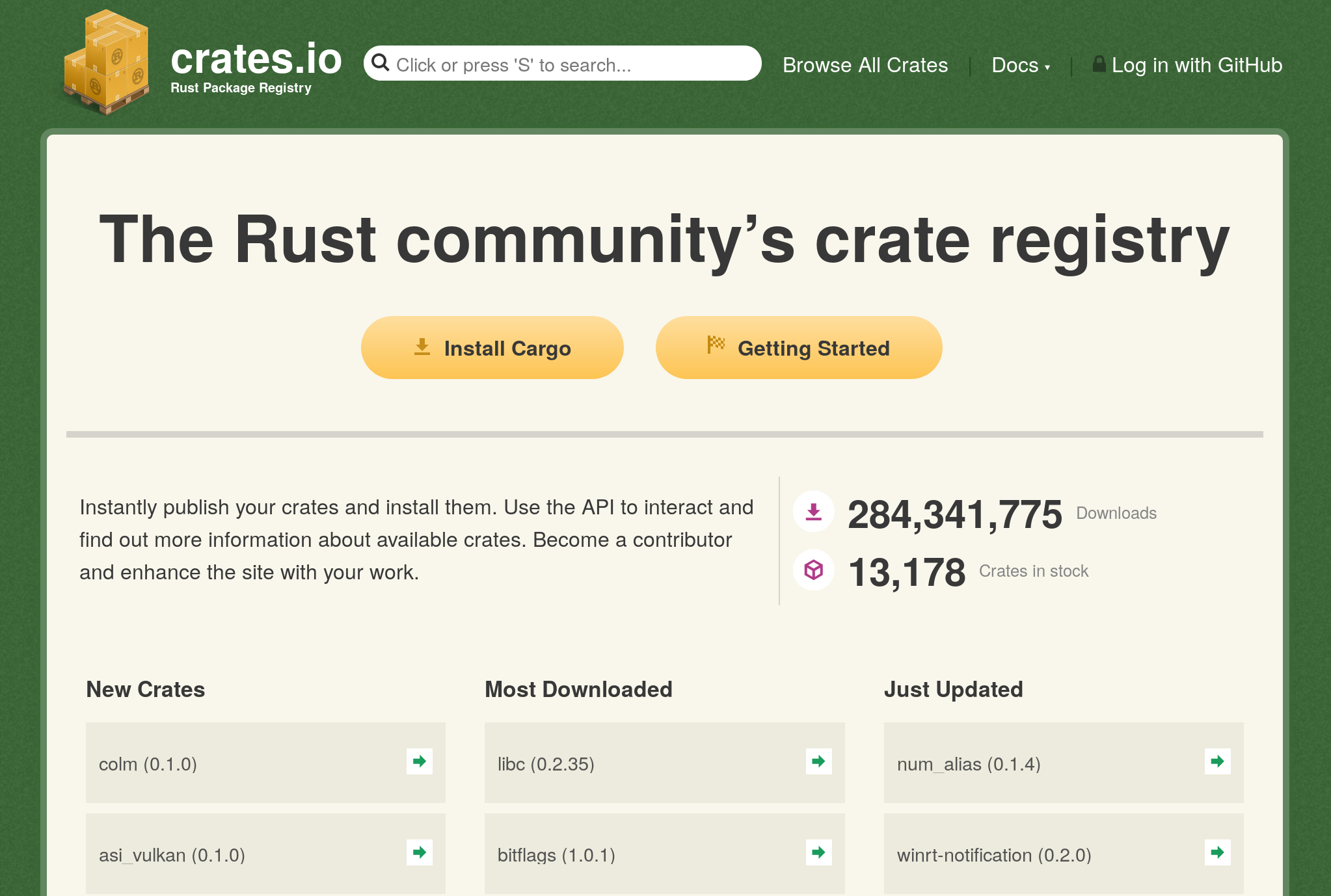 screenshot of crates.io